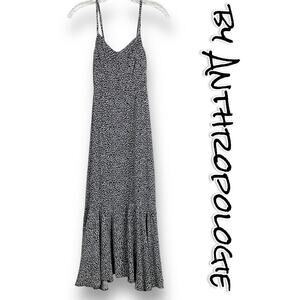 By Anthropologie Animal Print Sundress Ruffle Black and White Womens Size 0